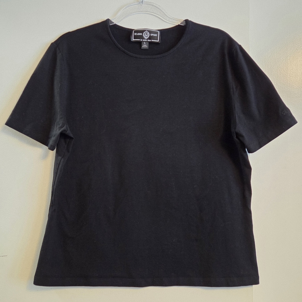 ST. JOHN SPORT By Marie Gray Black Knit Short Sleeve Shirt Large USA
